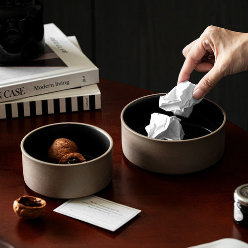 侘寂风大号烟灰缸复古陶瓷桌面垃圾桶民宿会所酒店餐厅专用