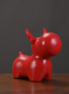 创意红色牛市冲天摆件家居办公室桌面大红牛玄关吉祥物生肖牛