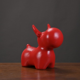 创意红色牛市冲天摆件家居办公室桌面大红牛玄关吉祥物生肖牛