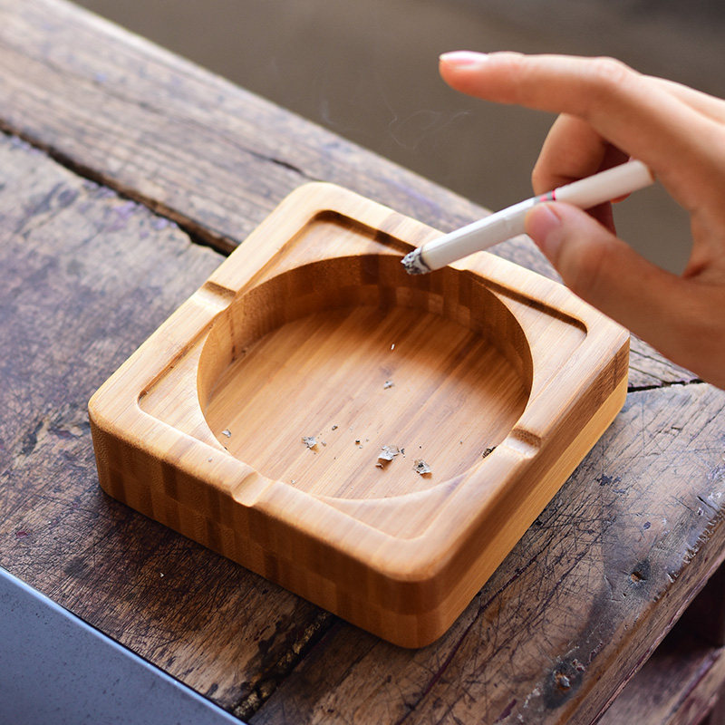 日式老楠竹制烟灰缸酒店民宿餐厅会所茶楼定制logo