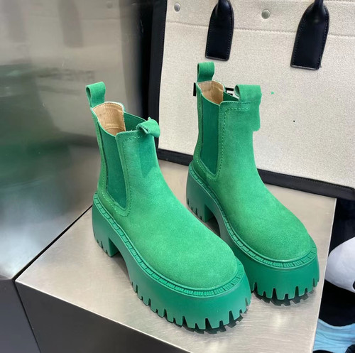 糖果色真皮磨砂皮净版裸靴厚底松糕短靴2024马丁靴机车靴鞋烟筒靴