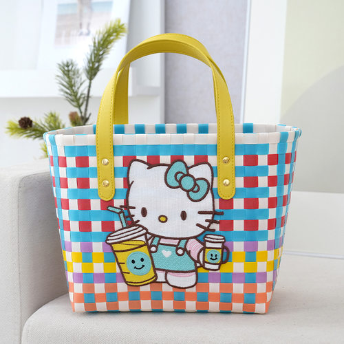 卡通彩色格子kitty猫编织包