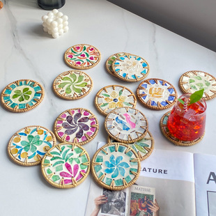 彩色贝壳杯垫茶壶茶杯桌面零食茶几隔热垫 农宿 东南亚风墙面装饰