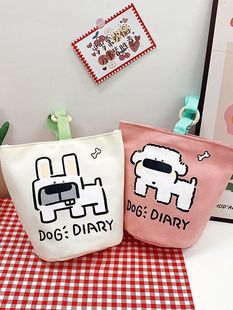 帆布手提手拎袋可爱水桶小狗卡通印花伴手礼袋出街便携通用百搭