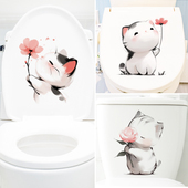 可爱猫咪小花自粘洗手间马桶盖装 饰墙贴纸出租屋改造布置治愈系