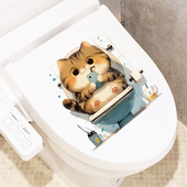 卡通可爱猫咪动物马桶贴纸搞笑个性 饰画布置寝室 自粘厕所瓷砖装