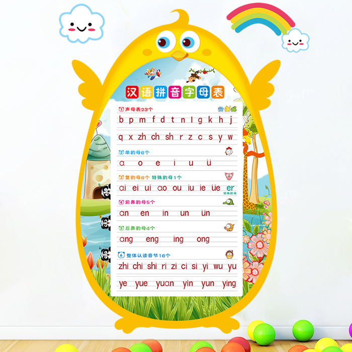 可移除墙贴小学生拼音表声母韵母幼儿园汉语字母标准书写表贴纸