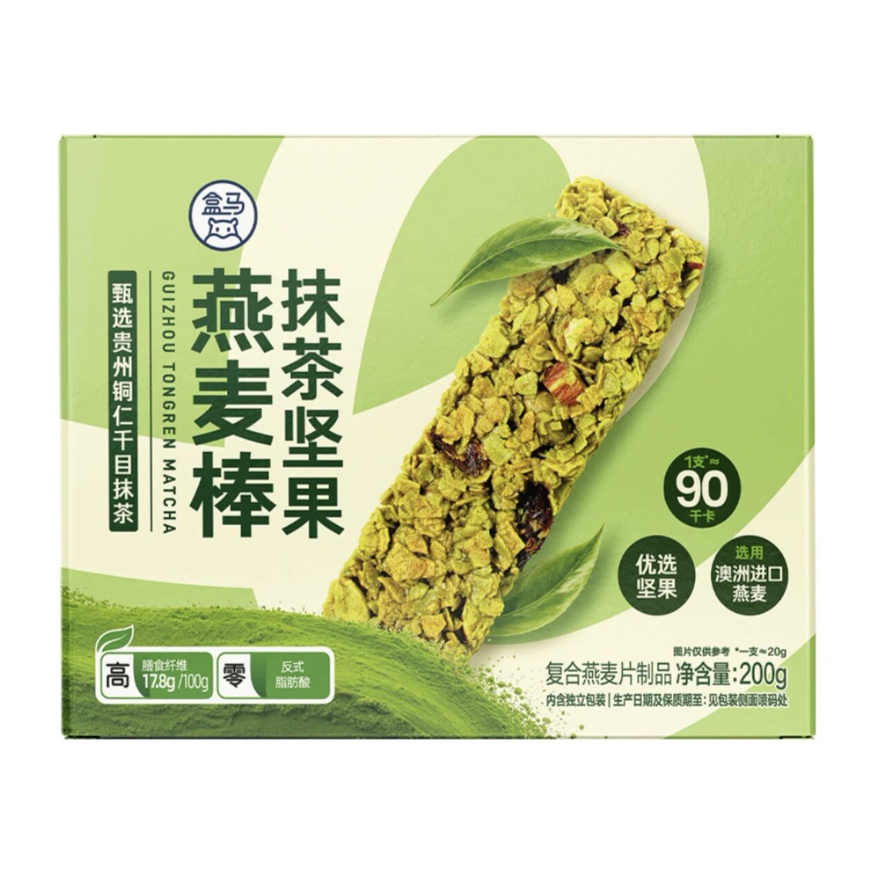 盒马超市盒马抹茶坚果燕麦棒200g 非油炸非膨化高膳食纤维下午茶