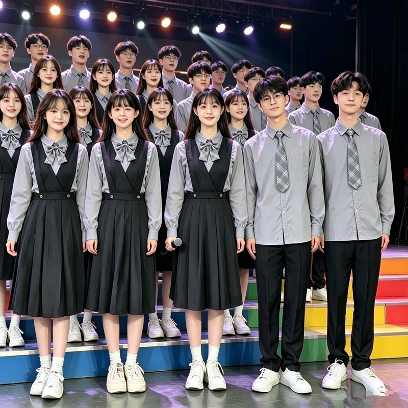 中学学院风运动会朗诵合唱校服图片