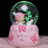 可爱花精灵发光飘雪花旋转水晶球音乐盒八音盒送儿童女孩生日礼物