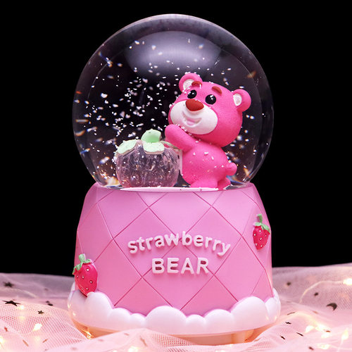 卡通可爱草莓熊玻璃水晶球音乐盒