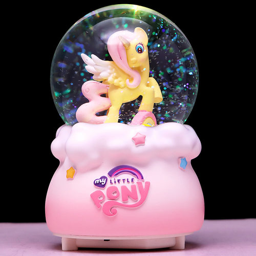 可爱小马宝莉发光飘雪花玻璃水晶球音乐盒八音盒儿童女孩新年礼物