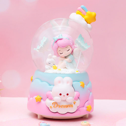 创意卡通梦蝶女孩彩灯飘雪花玻璃水晶球音乐盒送少女儿童生日礼物 - 封面
