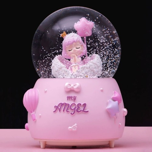 彩灯飘雪花祈祷女孩水晶球音乐盒