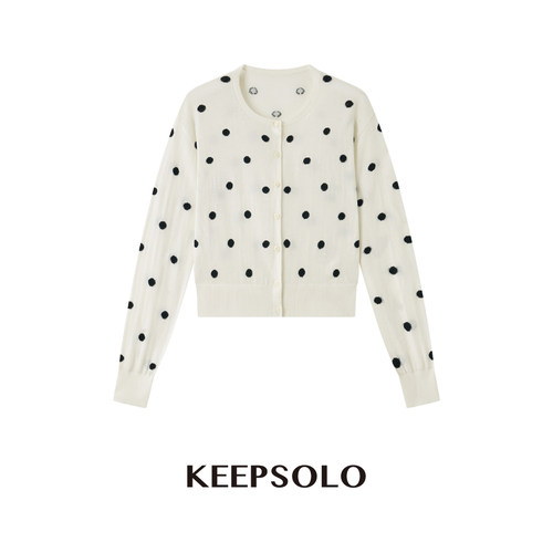 KeepSolo「软糯复古」波点圆领羊毛针织开衫26AW001