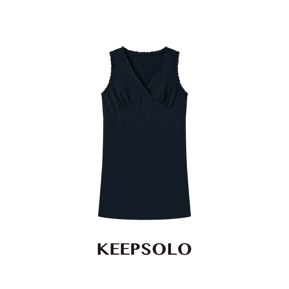 KeepSolo「法式复古」V领拼接木耳边背心连衣裙26SS095
