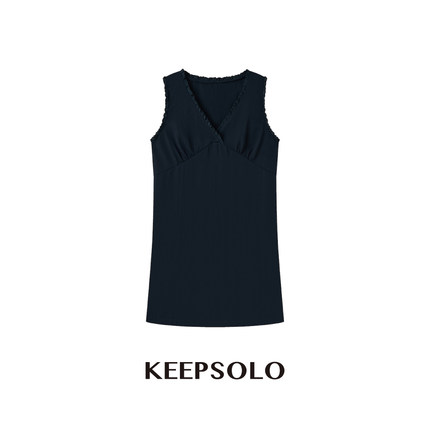 KeepSolo「法式复古」V领拼接木耳边背心连衣裙26SS095