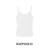 KeepSolo「轻薄无物」V领羊毛花边网面吊带背心打底001