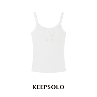 KeepSolo「轻薄无物」V领羊毛花边网面吊带背心打底001