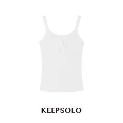 KeepSolo「轻薄无物」V领羊毛花边网面吊带背心打底001