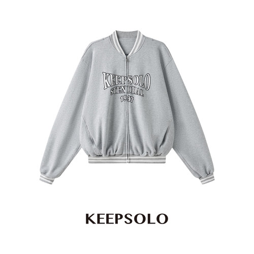 KeepSolo复古印花罗纹棒球外套