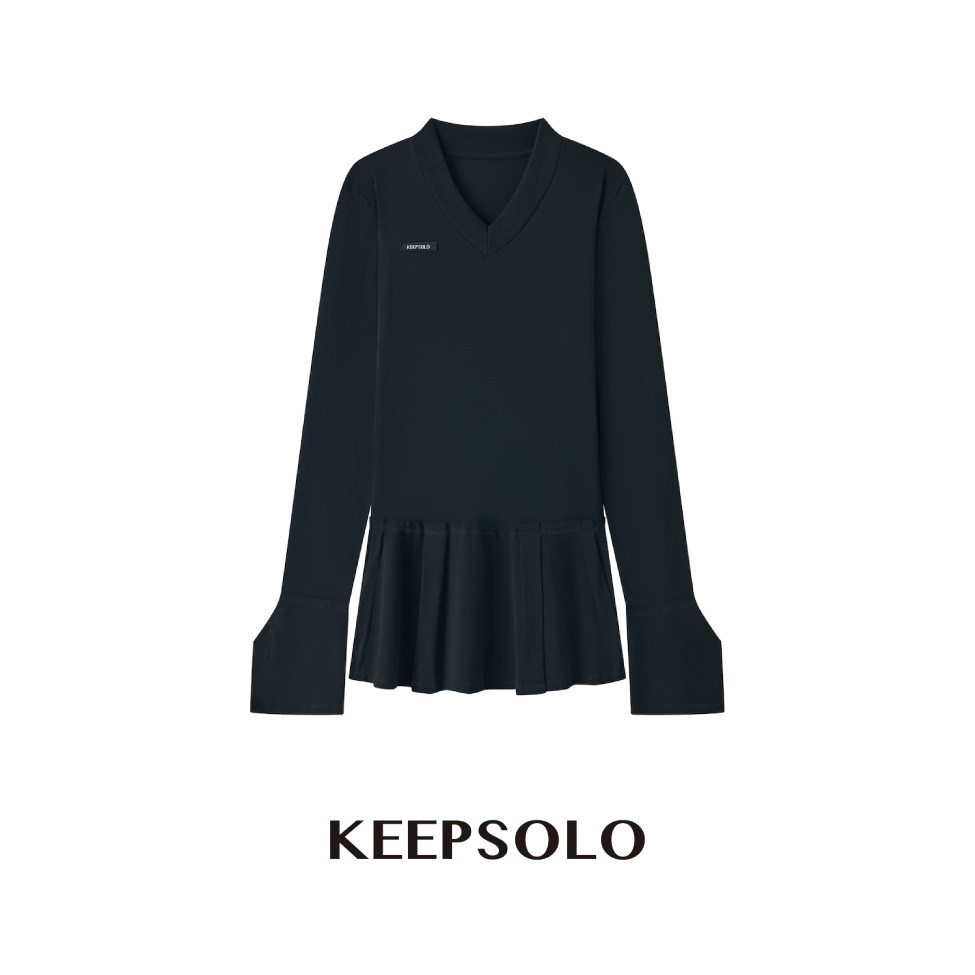 KeepSolo「时髦百搭」V领织标喇叭袖半身连衣裙26AW026