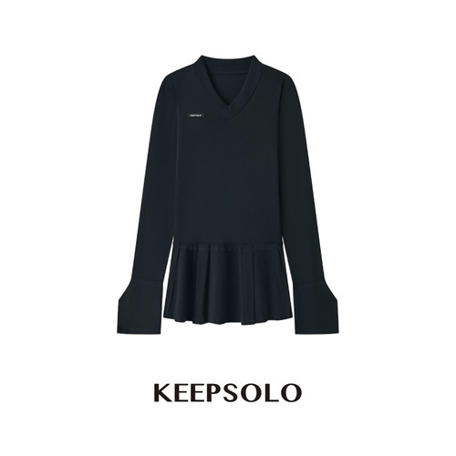 KeepSolo「时髦百搭」V领织标喇叭袖半身连衣裙26AW026