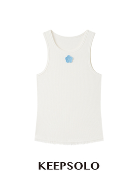 KeepSolo 蕾丝拼接罗纹小花背心011