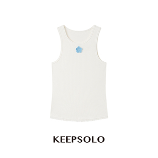 KeepSolo 蕾丝拼接罗纹小花背心011