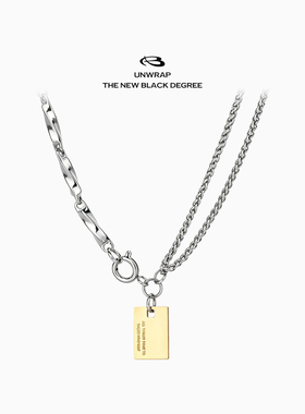 Blackdegree Store｜Gold 欧美金色方牌双层古巴项链钛钢嘻哈拼接