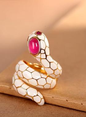 高级大气轻奢风纯银珐琅灵蛇戒指