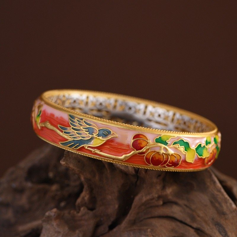 好事连连足银999珐琅彩手镯闭口女中式宫廷风喜鹊纯银贵妃镯礼物,饰品/流行首饰/时尚饰品新,银饰手镯,淘宝优惠券,粉丝福利购,淘宝优惠卷