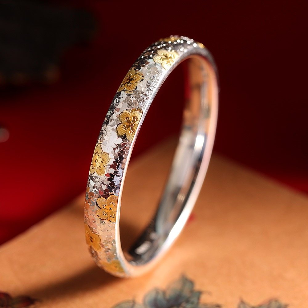 时尚足银9999梅花手镯女闭口亮晶晶纯银镯子实心复古国风生日礼物,饰品/流行首饰/时尚饰品新,银饰手镯,淘宝优惠券,粉丝福利购,淘宝优惠卷