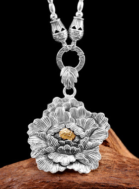 重工999足银手工牡丹项链礼物