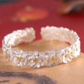 繁锦莲韵足银9999莲花手镯女开口实心纯银镯子复古简约国风礼物