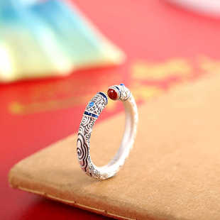 复古999.9足银祥云戒指女士开口文艺民族风纯银指环国风饰品手饰