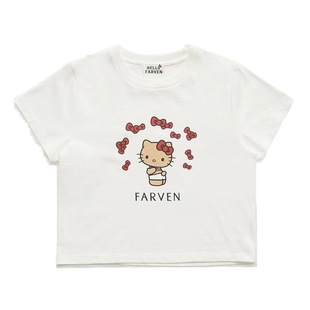 代购 女2025秋季 现韩国正品 farven T恤 甜美圆领修身 可爱凯蒂猫短袖
