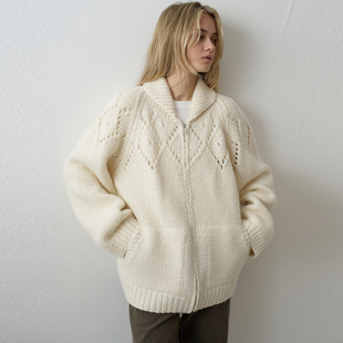 预 FACADE PATTERN羊毛毛衣开衫女秋冬新款高级感宽松针织外套