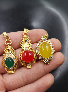 925银镶嵌绿玉髓花瓶红玛瑙吊坠