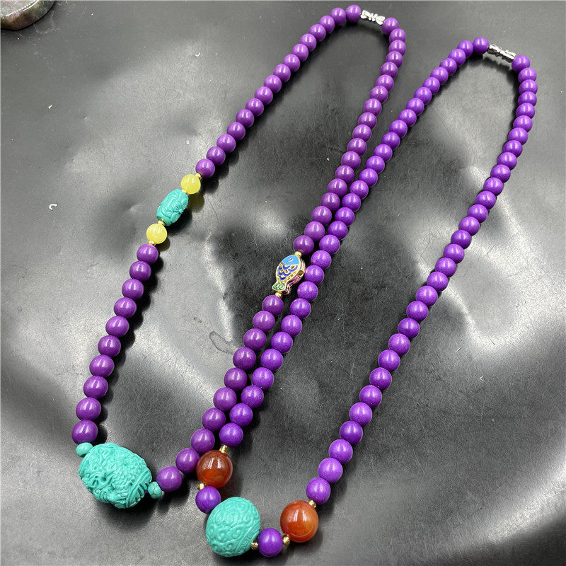 四海玉器 女款女式紫云母项链 锁骨链 紫色圆珠塔链 特价