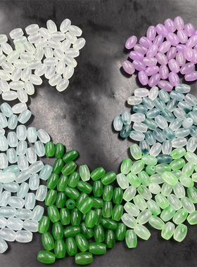 DIY饰品配件飘蓝花巴山翠玉米珠散珠 6*9毫米紫色玉珠子 绿色米珠