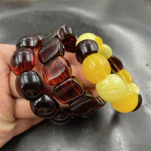 四海玉器 优化二代血丝琥珀手排 男女款彩色玉手链 手串