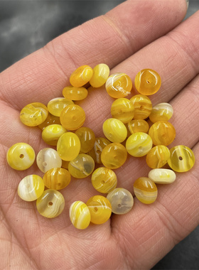 四海玉器 DIY饰品配件8毫米黄色缠丝玛瑙隔珠隔片 平安扣散珠