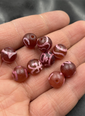 四海玉器 DIY饰品配件10毫米红色天珠玛瑙财神圆珠 贵人 虎牙 S钩