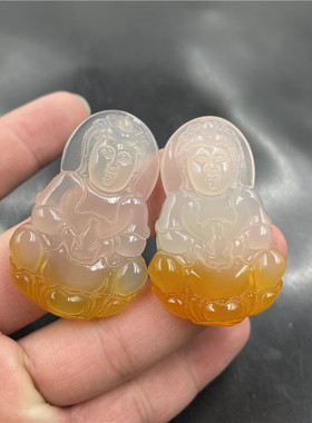 四海天然玛瑙观音吊坠黄色玉髓