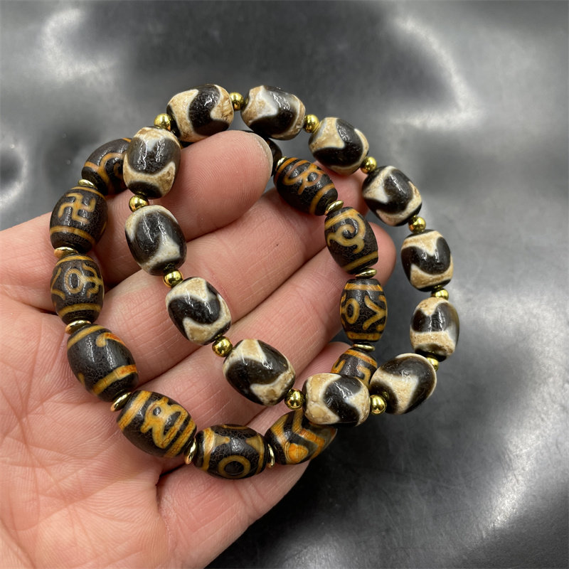 四海玉器 藏式复古做旧虎牙天珠玛瑙手链 多宝珠天珠老玛瑙手串