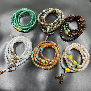 6毫米108颗水草玛瑙圆珠手链 佛珠念珠毛衣链 多层可缠绕玛瑙手串