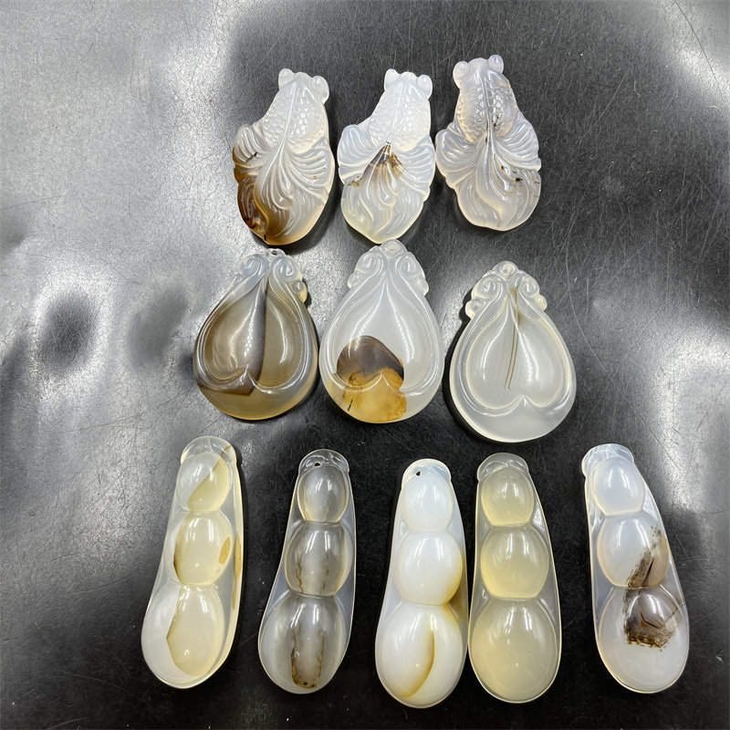 四海玉器 天然正品海洋水草玛瑙金鱼吊坠 四季豆 水滴挂件 玉坠