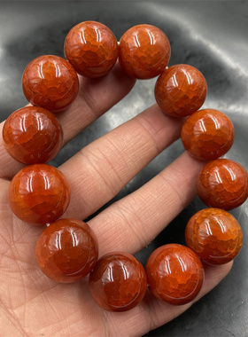 四海玉器 20毫米红色凤血龙纹玛瑙圆珠手链 男款大珠子玉髓手串