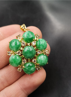 真空电镀白底青翠绿色花朵吊坠
